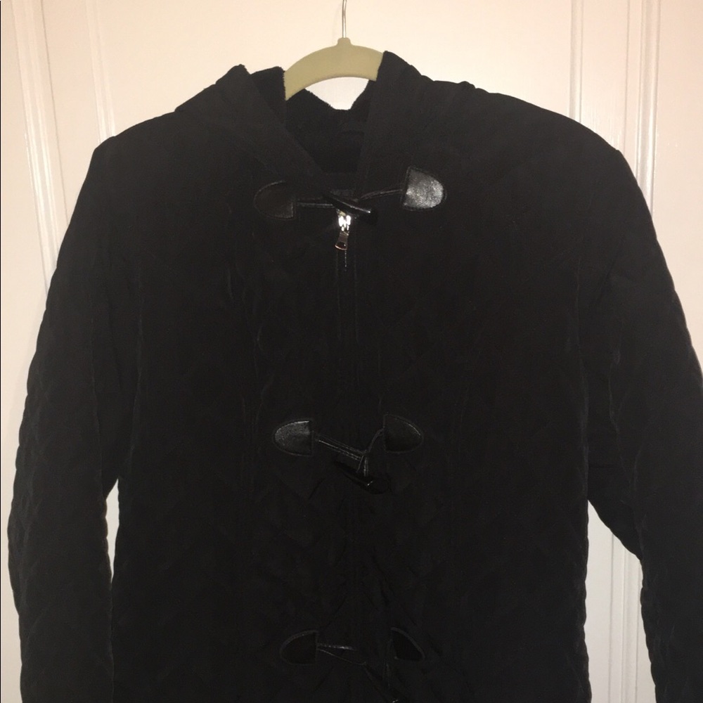 Black Raincoat with a velvet hood interior